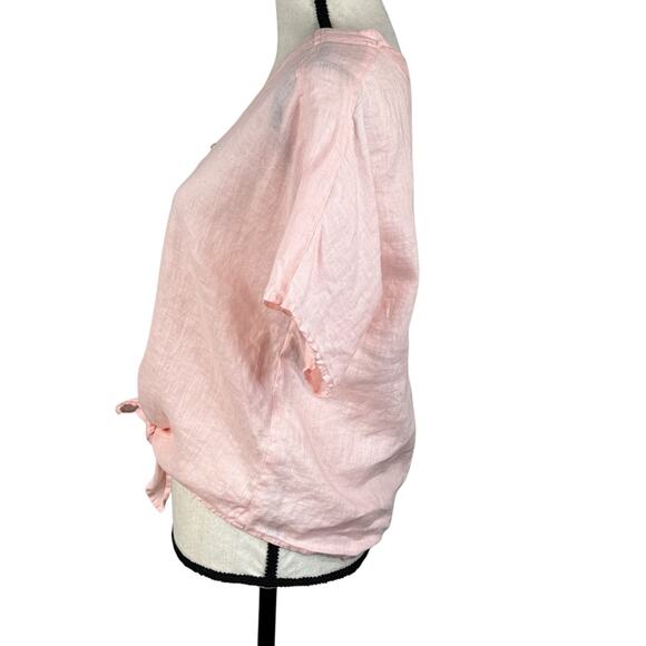 Vince Camuto Small 100% Linen Top Button-Up Dolman Sleeves V-Neck Tie Front Pink - Picture 5 of 7